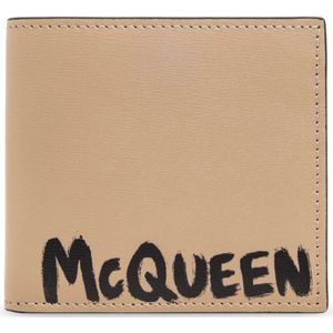 Alexander McQueen, Accessoires, Heren, Beige, ONE Size, Leer, Portemonnee met logo