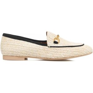 Gio+, Contrasterende Gestreepte Raffia Loafers Beige, Dames, Maat:37 EU