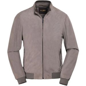 Moorer, Jassen, Heren, Beige, XL, Suède, Bomberjack van micro-geperforeerd lamsuède