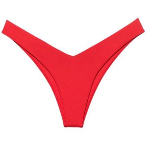 Frankies Bikinis, Rode Dubbellaagse V-Silhouet Hoog Uitgesneden Strandkleding Rood, Dames, Maat:S