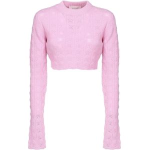 Max Mara, Truien, Dames, Roze, L, Katoen, Roze Katoenen Trui Ronde Hals Crop-top