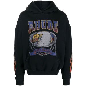 Rhude, Sweatshirts & Hoodies, Heren, Zwart, XS, Katoen, Zwarte Screaming Eagle Sweaters