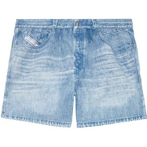 Diesel, Mid-length swim shorts with denim print Blauw, Heren, Maat:S