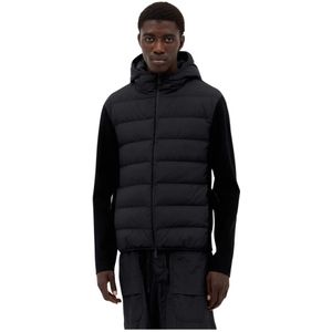 Moncler, Jassen, Heren, Zwart, M, Wol, Gewatteerde Hoodie met Rits