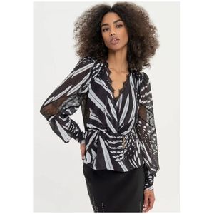 Fracomina, Blouses & Shirts, Dames, Zwart, S, Polyester, Georgetteblouse met dierenprint