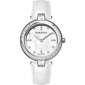 Versace, New Lady Leren Horloge Logo Wit, Heren, Maat:ONE Size