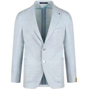 Tagliatore, Herringbone Linnen Katoen Blend Blazer Blauw, Heren, Maat:S