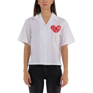 Kenzo, Blouses & Shirts, Dames, Wit, S, Katoen, Hawaiiaans Overhemd met Hart