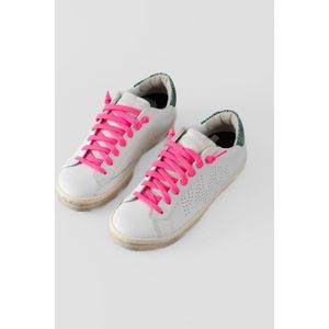 P448, Schoenen, Dames, Wit, 40 EU, Katoen, Witte Leren Sneakers met Roze Details