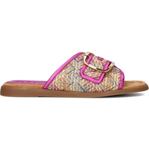 Unisa, Schoenen, Dames, Veelkleurig, 36 EU, Leer, Roze Metallic Raffia Slippers