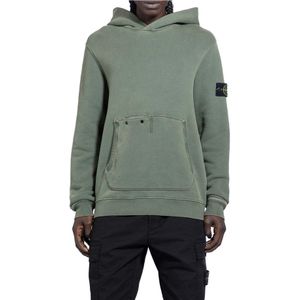 Stone Island, Sweatshirts & Hoodies, Heren, Groen, S, Katoen, Katoenen Jersey Hoodie met Kangoeroezak