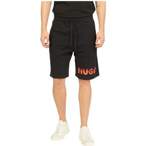Hugo Boss, Korte broeken, Heren, Zwart, M, Katoen, Zwarte Casual Bermuda Shorts met Vlam Logo