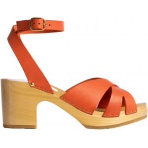 Youyou, Schoenen, Dames, Oranje, 41 EU, Leer, Gouden Stud High Heel Sandalen