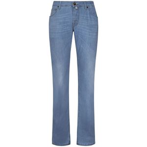 Jacob Cohën, Jeans, Heren, Blauw, W28, Denim, Slim-Fit Stonewashed Blauwe Denim Jeans