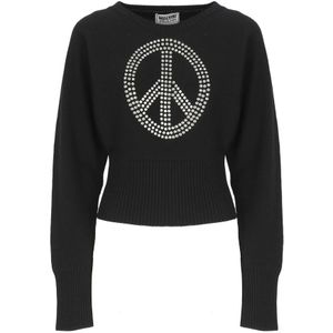 Moschino, Truien, Dames, Zwart, XS, Wol, Zwarte trui met Peace logo