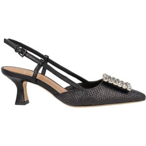 Roberto Festa, Zwarte Leren Juweel Pumps Zwart, Dames, Maat:36 EU