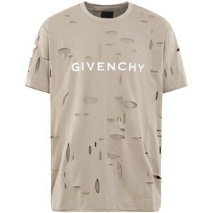 Givenchy, Tops, Heren, Beige, XL, Heren Oversized Shirt Destroyed Beig