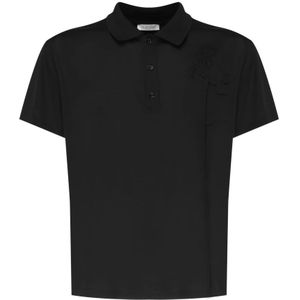 Valentino Garavani, Zwarte katoenen poloshirt met bloemenborduursel Zwart, Heren, Maat:M