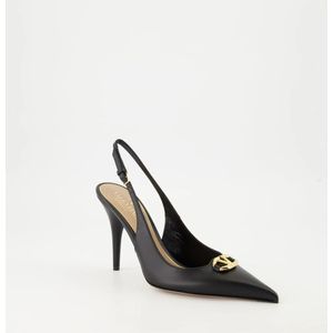 Valentino Garavani, Schoenen, Dames, Zwart, 37 1/2 EU, Leer, VLogo The Bold Leren Pumps