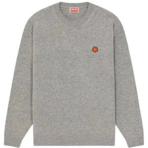 Kenzo, Sweatshirts & Hoodies, Heren, Grijs, M, Wol, Grijze Boke Flower Crest Sweater