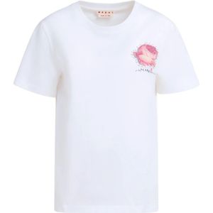 Marni, Tops, Dames, Wit, S, Katoen, jersey t-shirt met bloemenpatch