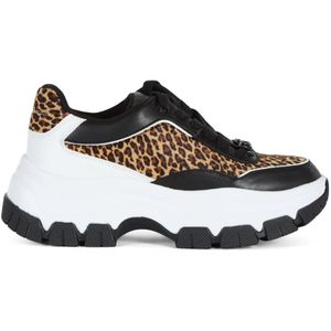 Guess, Schoenen, Dames, Veelkleurig, 39 EU, Leer, Chunky Ecoleather Sneakers met Animal Print Inzetstukken