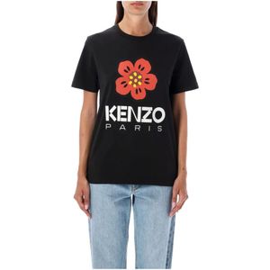 Kenzo, Tops, Dames, Zwart, XS, Katoen, Zwart Bloemenprint Loose T-Shirt