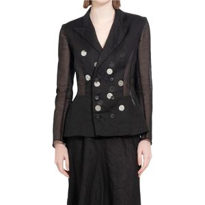 Yohji Yamamoto, Jassen, Dames, Zwart, M, Katoen, Polkadot Dubbele Jas