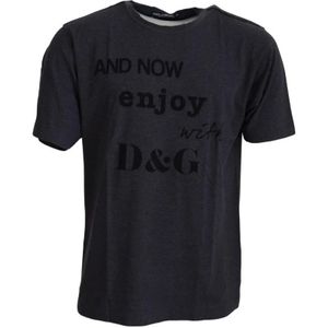 Dolce & Gabbana, Tops, Heren, Grijs, 2Xl, Katoen, Grijze Motief Print Crew Neck T-Shirt
