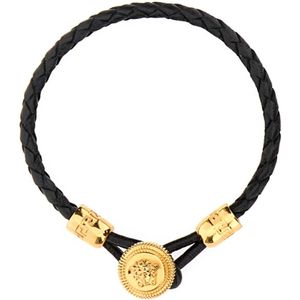 Versace, Medusa Biggie Leren Armband Zwart, Dames, Maat:S