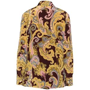 Etro, Blouses & Shirts, Dames, Veelkleurig, L, Grafische Print Zijden Overhemd Multicolor