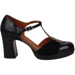 Chie Mihara, Schoenen, Dames, Zwart, 38 EU, Leer, Ruffle T-strap pumps met brede hak