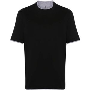Brunello Cucinelli, Tops, Heren, Zwart, L, Katoen, Zwarte gelaagde T-shirt