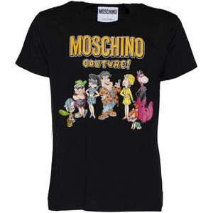 Moschino, Tops, Heren, Zwart, S, Katoen, Flinstones Multicolor Print T-shirt