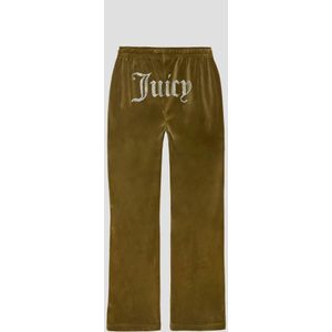 Juicy Couture, Broeken, Dames, Groen, M, Groene fluwelen broek met fonkelend logo