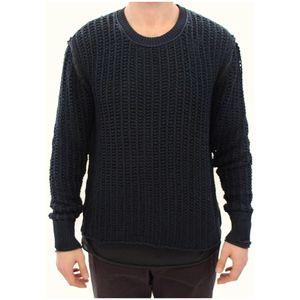 Dolce & Gabbana, Truien, Heren, Blauw, M, Blauwe Runway Net Pullover Netted Sweater