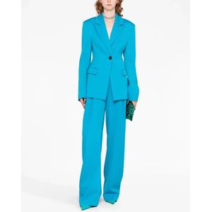 The Attico, Jassen, Dames, Blauw, M, Wol, Capri-Blauwe Single-Breasted Wollen Blazer