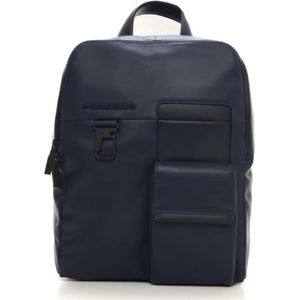 Piquadro, Tassen, Heren, Blauw, ONE Size, Leer, Leather rucksack