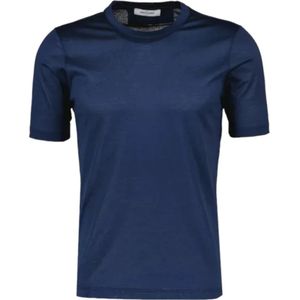 Gran Sasso, Tops, Heren, Blauw, L, Zijden T-shirt met Ronde Hals en Korte Mouwen