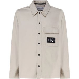 Calvin Klein, Jassen, Heren, Beige, XL, Katoen, Logo Print Beige Shirt Taupe