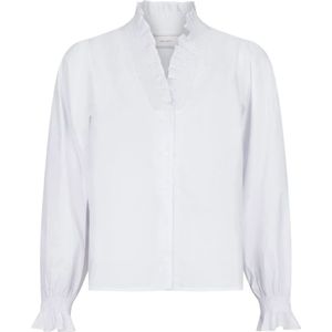 Neo Noir, Blouses & Shirts, Dames, Wit, XL, Katoen, Witte Blouse met Ruches en V-Hals