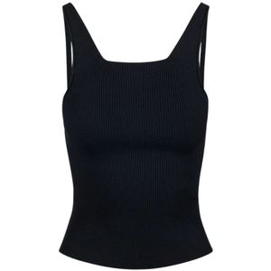 Iceberg, Tops, Dames, Zwart, M, Nylon, Zwarte geribbelde tanktop met halterbandjes