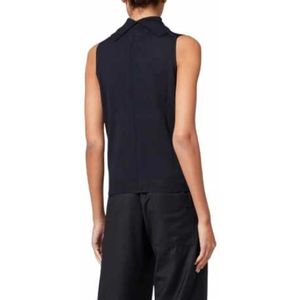 Paul Smith, Tops, Dames, Zwart, S, Wol, Navy Mouwloze Gebreide Tanktop met Opstaande Kraag