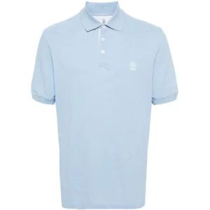 Brunello Cucinelli, Blauw Katoenen Poloshirt met Logoprint Blauw, Heren, Maat:S
