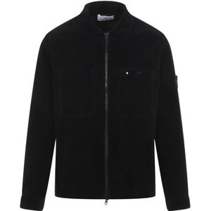 Stone Island, Jassen, Heren, Blauw, S, Katoen, Blauwe Katoenen Overshirt Jas Aw 24