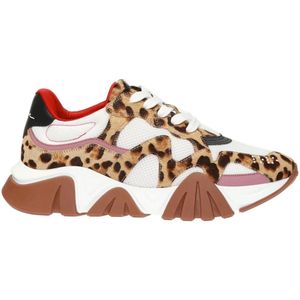 Versace, Schoenen, Heren, Veelkleurig, 41 EU, Leer, Leopard Sneakers Beige Ss 22
