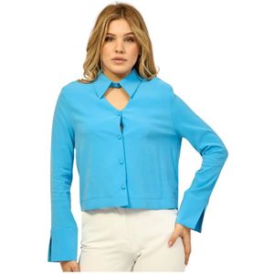 Jijil, Blouses & Shirts, Dames, Blauw, XS, Oceaanblauwe Crop Shirt met Knopen