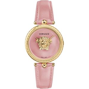 Versace, Accessoires, Dames, Geel, ONE Size, Palazzo Leren Horloge Roze Goud