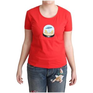 Moschino, Rode Logo Print T-shirt - Korte Mouwen Rood, Dames, Maat:XS