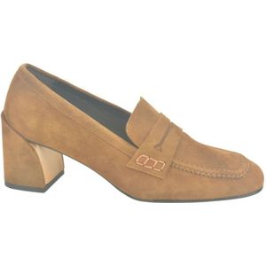 Jhay, Cognac daim Moccassin DH 5cm Bruin, Dames, Maat:37 1/2 EU